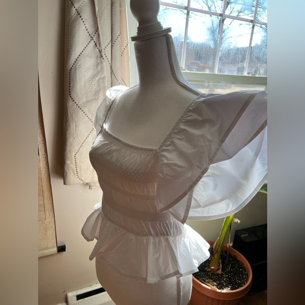 ZARA TOP RUFFLED BODICE WITH BUTTERFLY SLEEVES - Picture 15 of 16